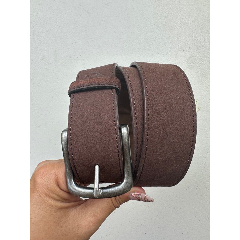 Belts Men's Casual Jean Genuine Brown Suede Leather Silver Hardware Belt 38